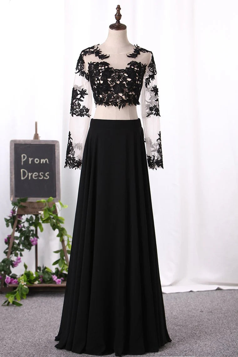 Two-Piece Scoop Long Sleeves Party Dresses A Line Chiffon With Applique